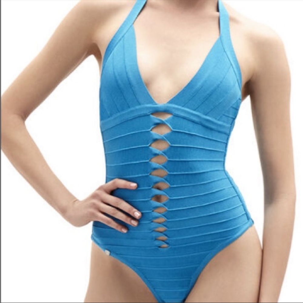 Hervé Leger Michelli Twist Detail Bandage Blue One Piece Swimsuit 🩱❤️ HL - Picture 12 of 12